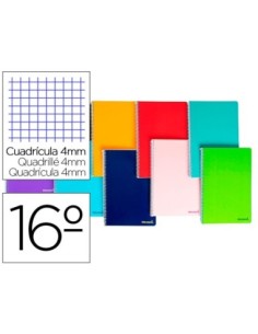 CUADERNO ESPIRAL LIDERPAPEL BOLSILLO DIECISEAVO SMART TAPA BLANDA 80H 60GR CUADRO 4MM COLORES SURTIDOS