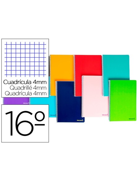 CUADERNO ESPIRAL LIDERPAPEL BOLSILLO DIECISEAVO SMART TAPA BLANDA 80H 60GR CUADRO 4MM COLORES SURTIDOS