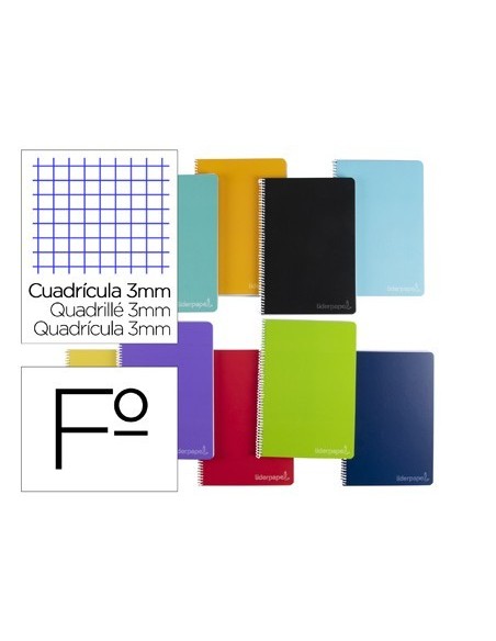 CUADERNO ESPIRAL LIDERPAPEL FOLIO WITTY TAPA DURA 80H 75GR CUADRO 3MM CON MARGEN COLORES SURTIDOS