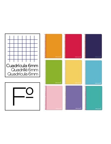 CUADERNO ESPIRAL LIDERPAPEL FOLIO WITTY TAPA DURA 80H 75GR CUADRO 6MM CON MARGEN COLORES SURTIDOS