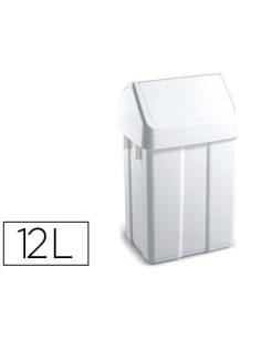 PAPELERA CONTENEDOR TTS PLASTICO CON TAPADERA MAX 12 LITROS BLANCA 400X230X200 MM