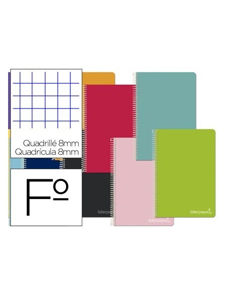 CUADERNO ESPIRAL LIDERPAPEL FOLIO WITTY TAPA DURA 80H 75GR CUADRO 8MM CON MARGEN COLORES SURTIDOS
