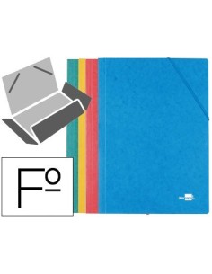 CARPETA LIDERPAPEL GOMAS FOLIO 3 SOLAPAS CARTON SIMIL PRESPAN PACK DE 4 UNIDADES COLORES SURTIDOS