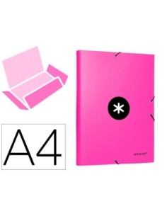 CARPETA LIDERPAPEL ANTARTIK GOMAS A4 3 SOLAPAS CARTON FORRADO COLOR ROSA