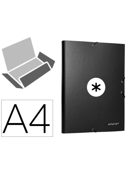 CARPETA LIDERPAPEL ANTARTIK GOMAS A4 3 SOLAPAS CARTON FORRADO COLOR NEGRO