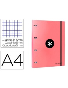 CARPETA CON RECAMBIO LIDERPAPEL ANTARTIK A4 CUADRO 5MM FORRADA 4 ANILLAS 25MM COLOR CORAL
