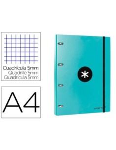 CARPETA CON RECAMBIO LIDERPAPEL ANTARTIK A4 CUADRO 5MM FORRADA 4 ANILLAS 25MM COLOR MENTA