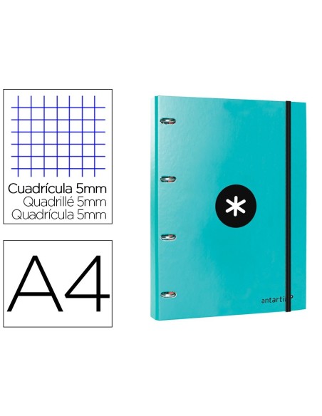 CARPETA CON RECAMBIO LIDERPAPEL ANTARTIK A4 CUADRO 5MM FORRADA 4 ANILLAS 25MM COLOR MENTA