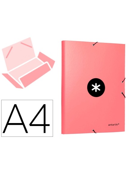 CARPETA LIDERPAPEL ANTARTIK GOMAS A4 3 SOLAPAS CARTON FORRADO COLOR CORAL