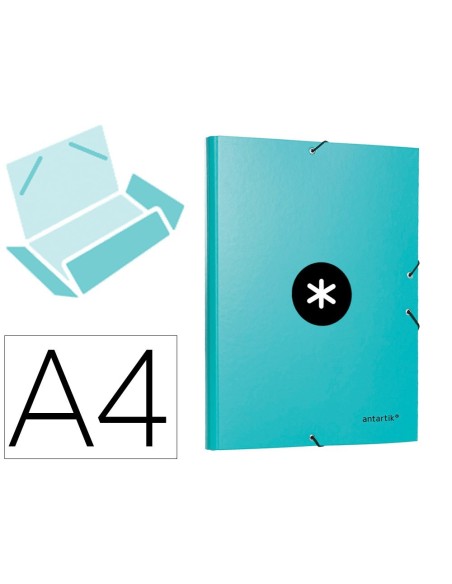 CARPETA LIDERPAPEL ANTARTIK GOMAS A4 3 SOLAPAS CARTON FORRADO COLOR MENTA