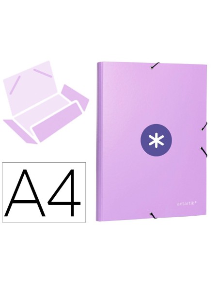 CARPETA LIDERPAPEL ANTARTIK GOMAS A4 3 SOLAPAS CARTON FORRADO COLOR LAVANDA