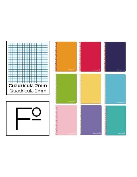 CUADERNO ESPIRAL LIDERPAPEL FOLIO WITTY TAPA DURA 80H 75GR MILIMETRADO 2MM COLORES SURTIDOS