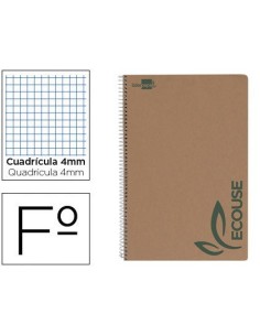 CUADERNO ESPIRAL LIDERPAPEL FOLIO ECOUSE TAPA CARTULINA KRAFT 80H PAPEL RECICLADO 80 GR CUADRO 4MM CON MARGEN
