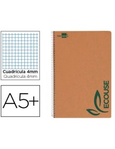 CUADERNO ESPIRAL LIDERPAPEL CUARTO ECOUSE TAPA CARTULINA KRAFT 80H PAPEL RECICLADO 80 GRCUADRO 4MM