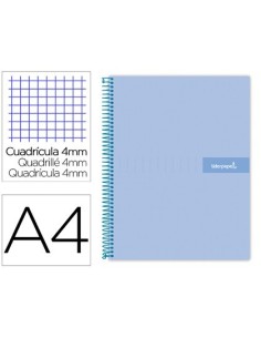 CUADERNO ESPIRAL LIDERPAPEL A4 CRAFTY TAPA FORRADA 80H 90 GR CUADRO 4MM CON MARGEN COLOR CELESTE