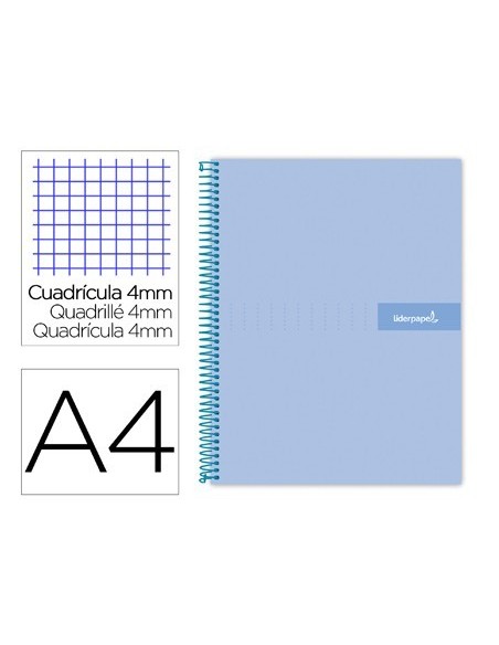 CUADERNO ESPIRAL LIDERPAPEL A4 CRAFTY TAPA FORRADA 80H 90 GR CUADRO 4MM CON MARGEN COLOR CELESTE