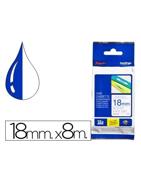 CINTA BROTHER TZE-243 LAMINADA AZUL-BLANCO 18 MM 8MTS