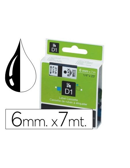 CINTA DYMO NEGRO-BLANCO 6MM X 7MT D1