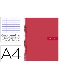 CUADERNO ESPIRAL LIDERPAPEL A4 CRAFTY TAPA FORRADA 80H 90 GR CUADRO 4MM CON MARGEN COLOR ROJA