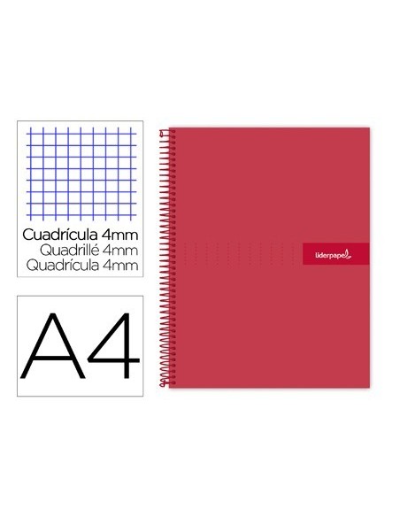 CUADERNO ESPIRAL LIDERPAPEL A4 CRAFTY TAPA FORRADA 80H 90 GR CUADRO 4MM CON MARGEN COLOR ROJA