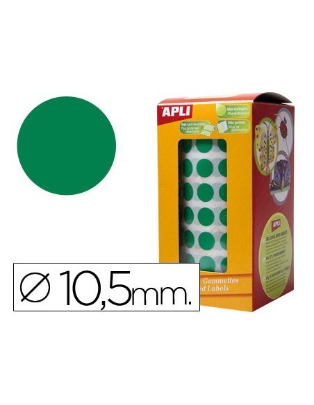 GOMETS AUTOADHESIVOS CIRCULARES 10,5MM VERDE EN ROLLO