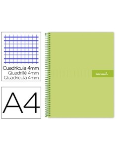 CUADERNO ESPIRAL LIDERPAPEL A4 CRAFTY TAPA FORRADA 80H 90 GR CUADRO 4MM CON MARGEN COLOR VERDE