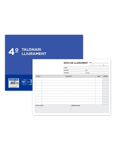 TALONARIO LIDERPAPEL ENTREGAS CUARTO ORIGINAL Y COPIA T229 APAISADO TEXTO EN CATALAN