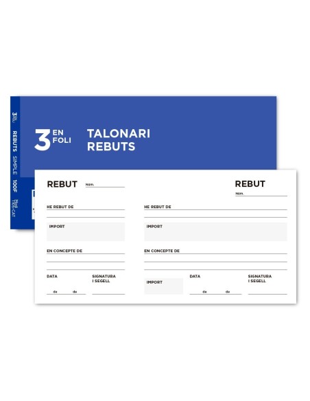 TALONARIO LIDERPAPEL RECIBOS 3/F. ORIGINAL T105 CON MATRIZ TEXTO EN CATALAN