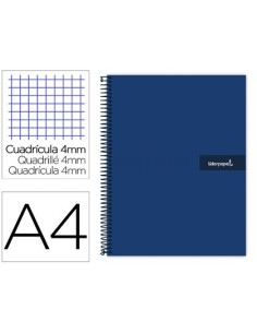 CUADERNO ESPIRAL LIDERPAPEL A4 CRAFTY TAPA FORRADA 80H 90 GR CUADRO 4MM CON MARGEN COLOR AZUL MARINO