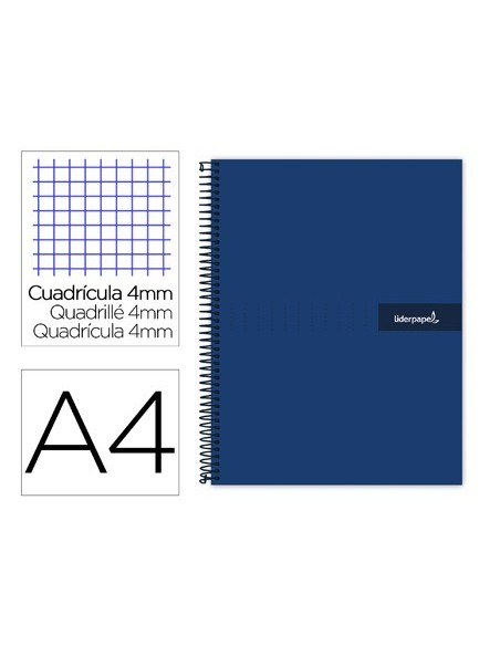 CUADERNO ESPIRAL LIDERPAPEL A4 CRAFTY TAPA FORRADA 80H 90 GR CUADRO 4MM CON MARGEN COLOR AZUL MARINO