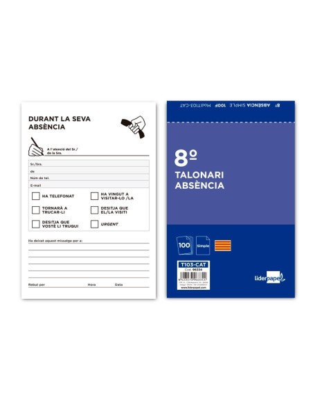 TALONARIO LIDERPAPEL AUSENTES 8. ORIGINAL T103 TEXTO EN CATALAN