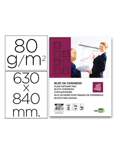 BLOC CONGRESO LIDERPAPEL LISO 63X84CM 25+5 HOJAS 80G/M2