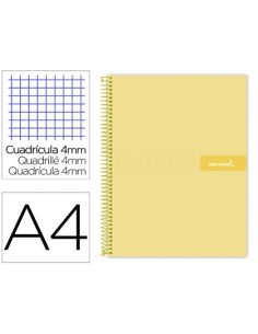 CUADERNO ESPIRAL LIDERPAPEL A4 CRAFTY TAPA FORRADA 80H 90 GR CUADRO 4MM CON MARGEN COLOR AMARILLO