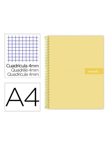 CUADERNO ESPIRAL LIDERPAPEL A4 CRAFTY TAPA FORRADA 80H 90 GR CUADRO 4MM CON MARGEN COLOR AMARILLO