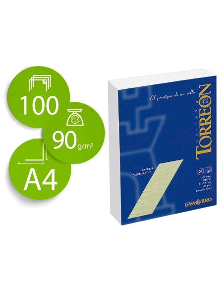 PAPEL TORREON BLANCO CREMA A4 90 GR PAQUETE DE 100 HOJAS