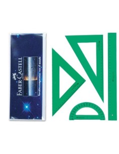 JUEGO ESCUADRA Y CARTABON PETACA FABER CASTELL METACRILATO COLOR VERDE