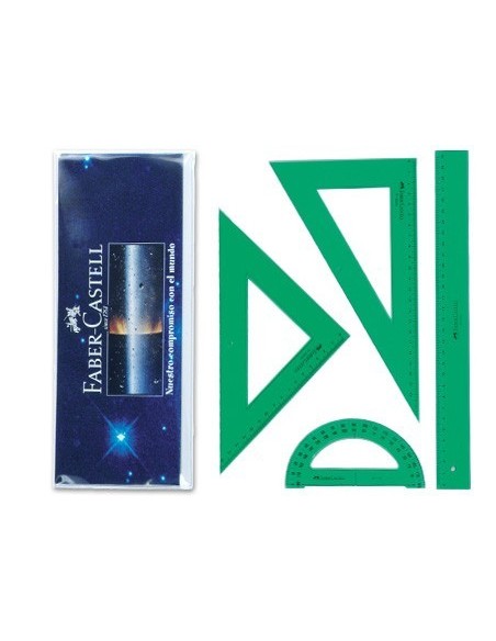 JUEGO ESCUADRA Y CARTABON PETACA FABER CASTELL METACRILATO COLOR VERDE