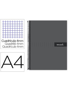 CUADERNO ESPIRAL LIDERPAPEL A4 CRAFTY TAPA FORRADA 80H 90 GR CUADRO 4MM CON MARGEN COLOR NEGRO