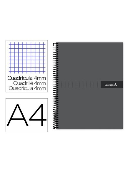 CUADERNO ESPIRAL LIDERPAPEL A4 CRAFTY TAPA FORRADA 80H 90 GR CUADRO 4MM CON MARGEN COLOR NEGRO