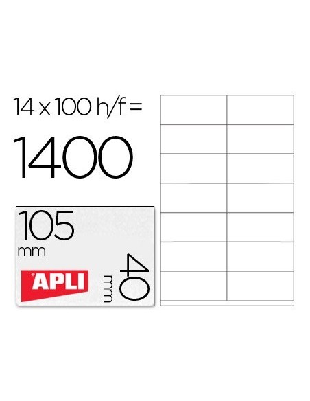ETIQUETA ADHESIVA APLI 1275 TAMAÑO 105X40 MM -FOTOCOPIADORA -LASER -INK-JET-CAJA CON 1400 ETIQUETAS