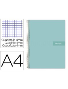 CUADERNO ESPIRAL LIDERPAPEL A4 CRAFTY TAPA FORRADA 80H 90 GR CUADRO 4MM CON MARGEN COLOR TURQUESA