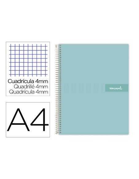 CUADERNO ESPIRAL LIDERPAPEL A4 CRAFTY TAPA FORRADA 80H 90 GR CUADRO 4MM CON MARGEN COLOR TURQUESA