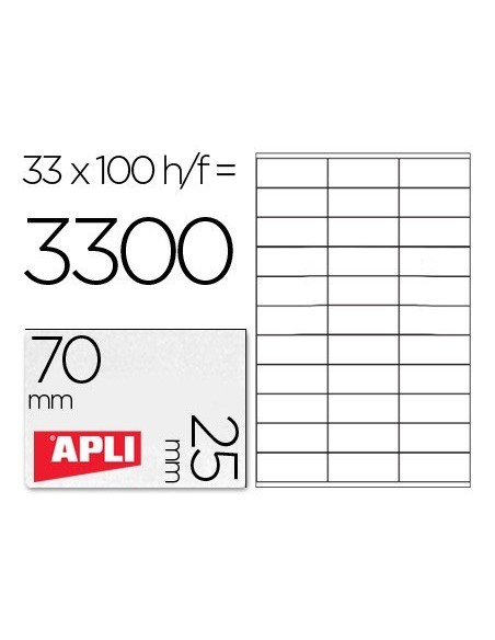 ETIQUETA ADHESIVA APLI 1270 TAMAÑO 70X25 MM -FOTOCOPIADORA -LASER -INK-JET-CAJA CON 100 HOJAS DIN A4