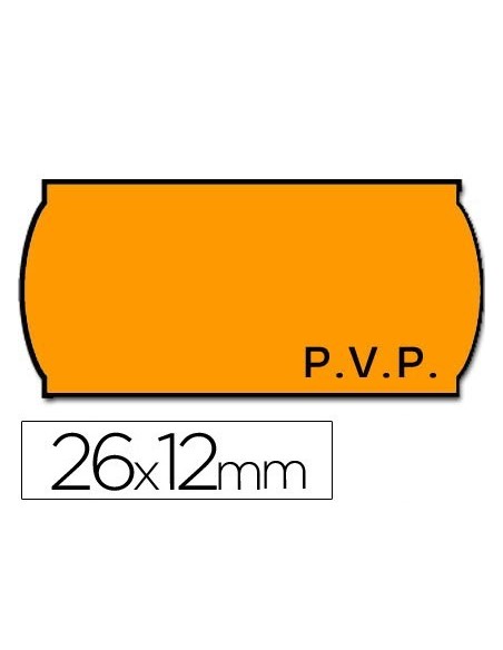 ETIQUETAS METO ONDULADAS 26 X 12 MM PVP NARANJA FLUOR ADH 2 ROLLO 1500 ETIQUETAS