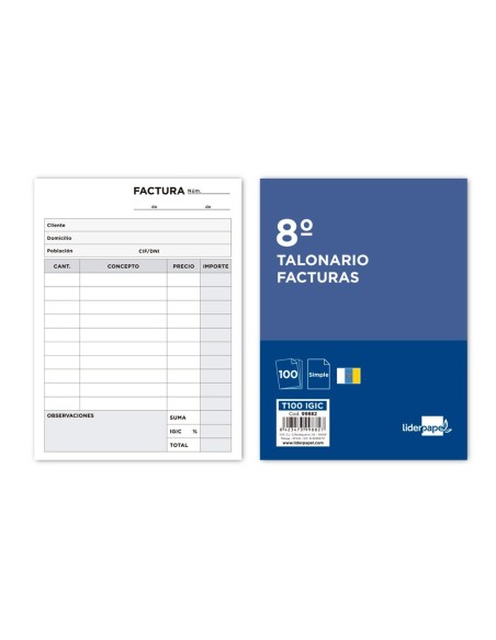 TALONARIO LIDERPAPEL FACTURAS 8. ORIGINAL T100 CON I.G.I.C.