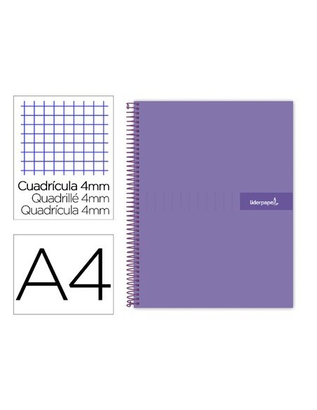 CUADERNO ESPIRAL LIDERPAPEL A4 CRAFTY TAPA FORRADA 80H 90 GR CUADRO 4MM CON MARGEN COLOR VIOLETA