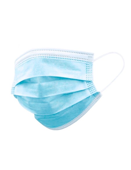 MASCARILLA FACIAL HIGIENICA DESECHABLE 3 CAPAS CON AJUSTE NASAL FILTRACION 95% COLOR AZUL