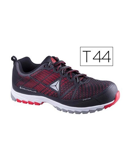 ZAPATOS DE SEGURIDAD DELTAPLUS DE POLIURETANO Y MALLA AIREADA S1P NEGRO Y ROJO TALLA 44