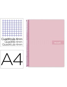 CUADERNO ESPIRAL LIDERPAPEL A4 CRAFTY TAPA FORRADA 80H 90 GR CUADRO 4MM CON MARGEN COLOR ROSA