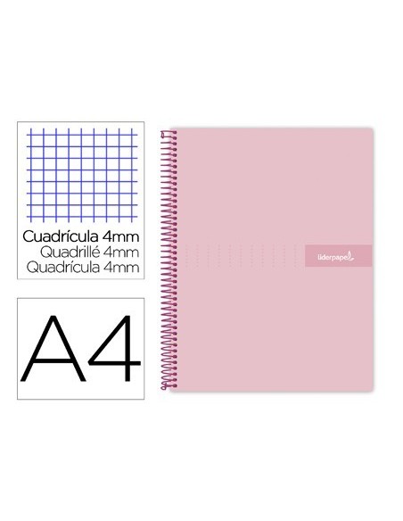 CUADERNO ESPIRAL LIDERPAPEL A4 CRAFTY TAPA FORRADA 80H 90 GR CUADRO 4MM CON MARGEN COLOR ROSA